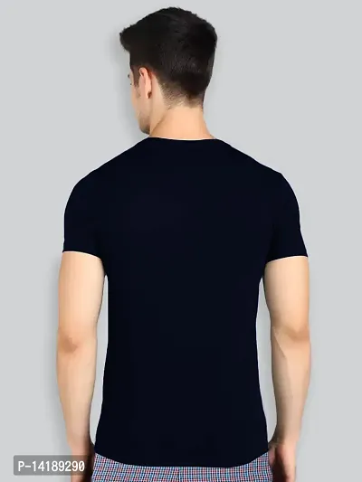 Reliable Navy Blue Cotton Blend Solid Round Neck Tees For Men- Pack Of 2-thumb2