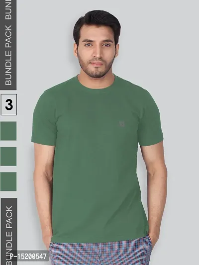 Reliable Green Cotton Blend Solid Round Neck Tees For Men-thumb0