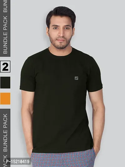 Men Solid Round  Neck Assorted T-Shirt Pack of 2