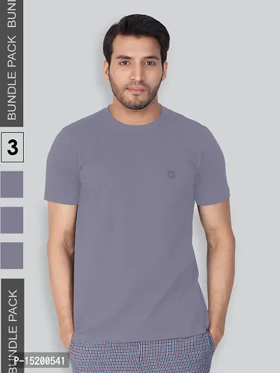 Reliable Grey Cotton Blend Solid Round Neck Tees For Men