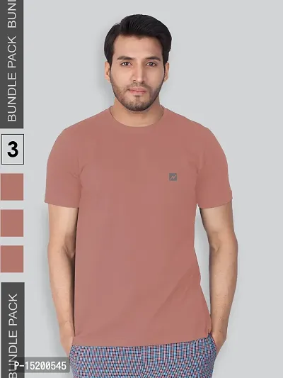 Reliable Brown Cotton Blend Solid Round Neck Tees For Men-thumb0