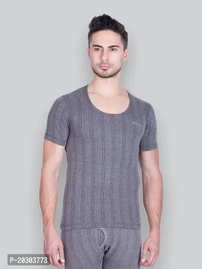 Stylish Grey Cotton Solid Short Sleeves Thermal Tops For Men-thumb0