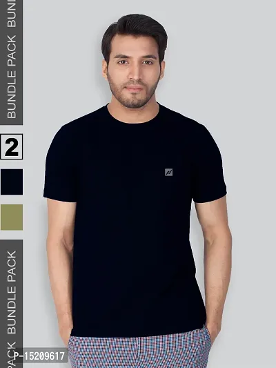 Men Solid Round  Neck Assorted T-Shirt Pack of 2