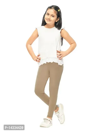 Alluring Beige Cotton Solid Leggings For Girls-thumb0