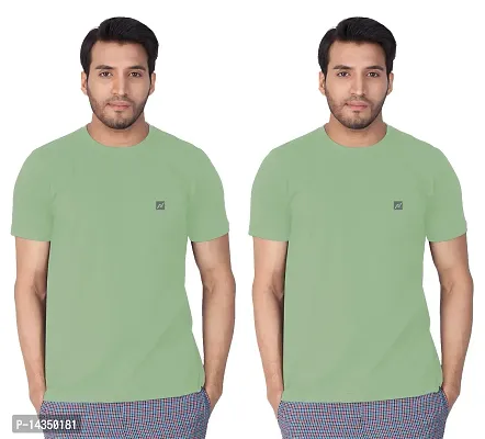Reliable Green Cotton Blend  Round Neck Tees For Men Pack Of 2-thumb0