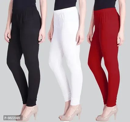 LUX LYRA Women's Cotton Indian Churidar Leggings (Parry Red, Off White, Black, Free Size) - Pack of 3