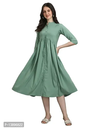 Stylish Green Lycra Solid A-Line Dress For Women