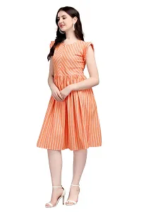 Stylish Orange Lycra Striped A-Line Dress For Women-thumb1