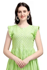 Stylish Green Lycra Striped A-Line Dress For Women-thumb1