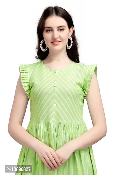 Stylish Green Lycra Striped A-Line Dress For Women-thumb2