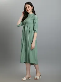 Stylish Green Lycra Solid A-Line Dress For Women-thumb4