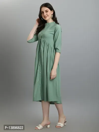 Stylish Green Lycra Solid A-Line Dress For Women-thumb5