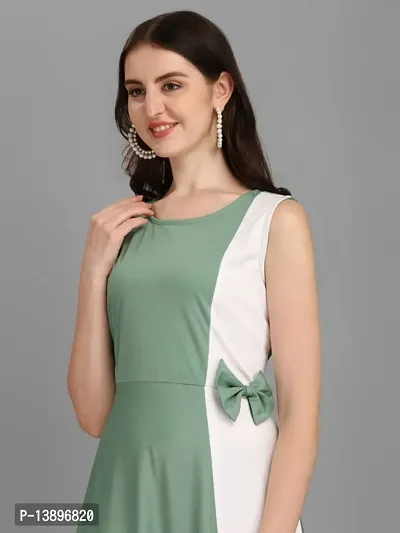 Stylish Green Lycra Solid A-Line Dress For Women-thumb3