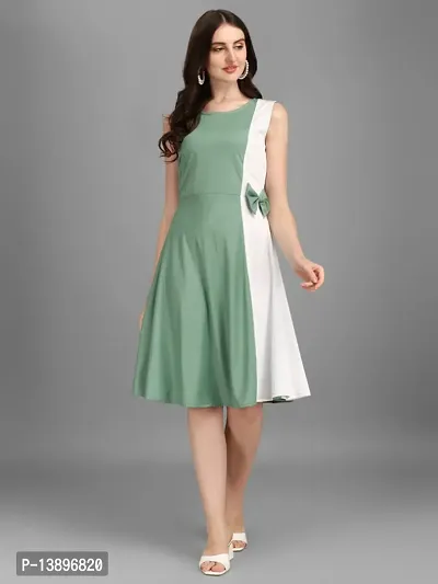 Stylish Green Lycra Solid A-Line Dress For Women