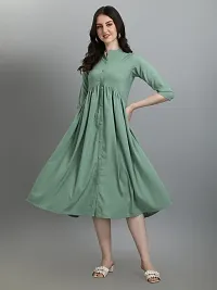 Stylish Green Lycra Solid A-Line Dress For Women-thumb3