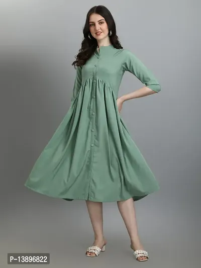 Stylish Green Lycra Solid A-Line Dress For Women-thumb4