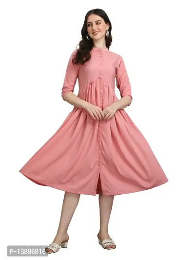 Stylish Peach Lycra Solid A-Line Dress For Women
