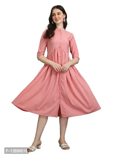 Stylish Peach Lycra Solid A-Line Dress For Women-thumb0