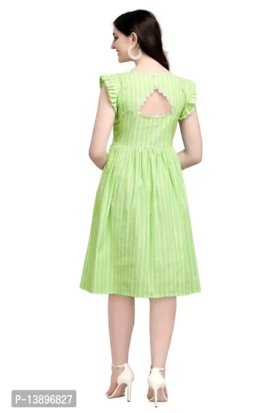 Stylish Green Lycra Striped A-Line Dress For Women-thumb4