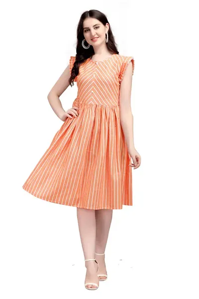 Trendy Cotton Striped Knee Length Dress