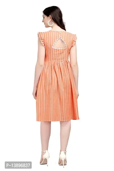 Stylish Orange Lycra Striped A-Line Dress For Women-thumb3