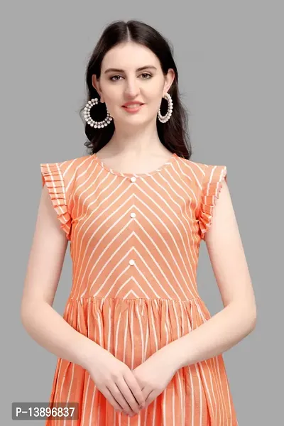 Stylish Orange Lycra Striped A-Line Dress For Women-thumb4