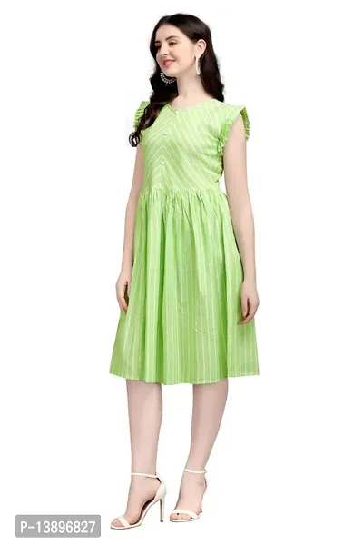 Stylish Green Lycra Striped A-Line Dress For Women-thumb3