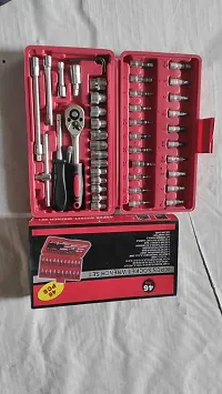 46 in 1 Tool Kit  1/4'' inch Screwdriver wrench set for Multi Purpose Combination Tool Case Extension Bar and Adapter for Bike, Car Repairs goti pana set, 46 Pieces Socket Set (Multi color)-thumb3