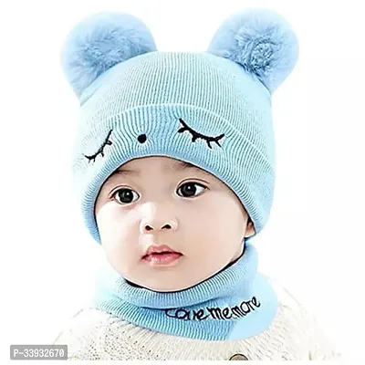 Fancy Woolen Winter Cap With Neck Scarf For Kids-thumb0