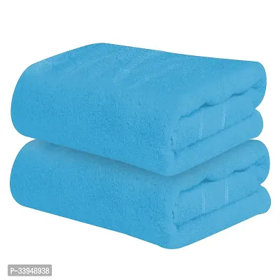 Comfortable Blue Cotton Self Pattern Bath Towels-thumb5