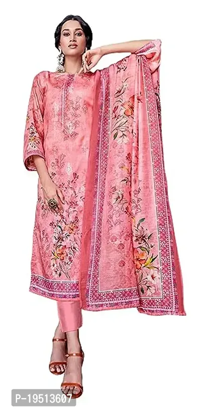 Elegant Peach Cotton Printed Dress Material With Dupatta For Women