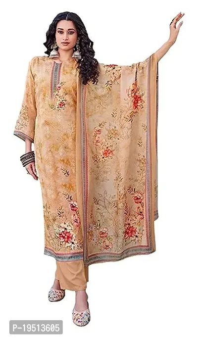 Elegant Yellow Cotton Printed Dress Material With Dupatta For Women