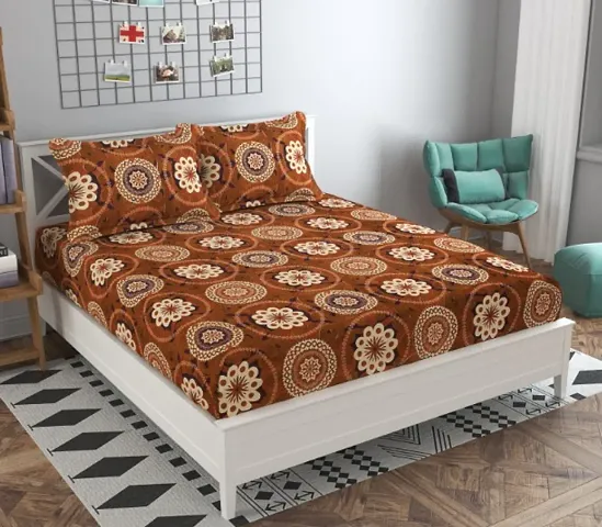 Printed Polycotton Double Bedsheet with 2 Pillow Cover