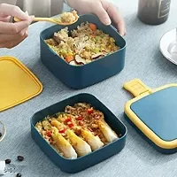 Double-Layer Square Lunch Box with Handle, 2 Compartment Tiffin with Handle  Push Lock, Plastic Tiffin Box for Travelling, School Kids (Multicolor)-thumb2