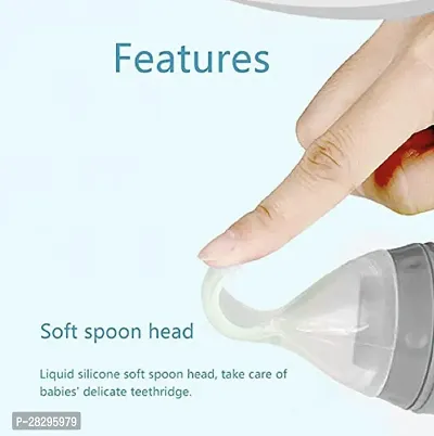 ApparelNation Baby Silicone Squeezy Spoon Bottle Solid  Semi Solid Food Feeder Teether and Feeder White Stand-thumb2