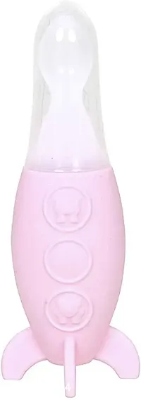 ApparelNation Baby silicone Squeezy Spoon Bottle Solid  Semi Solid Food Feeder Teether and Feeder Stand Pink-thumb0