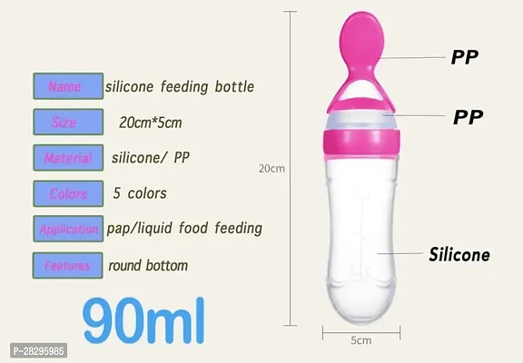 ApparelNation Baby silicone Squeezy Spoon Bottle Solid  Semi Solid Food Feeder Teether and Feeder Pink-thumb3