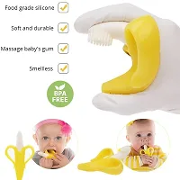 SEREBRUM Baby Banana Teether Soft Bristle Baby Gum Massager Banana Shaped Toothbrush Teether Multicolor-thumb1