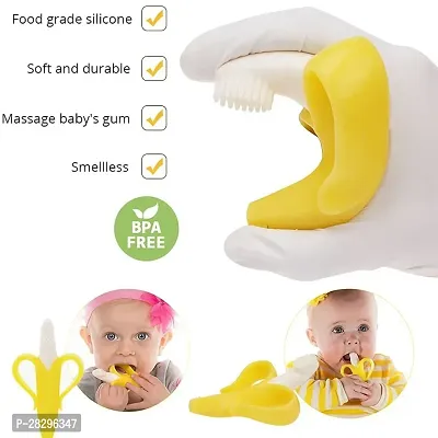 SEREBRUM Baby Banana Teether Soft Bristle Baby Gum Massager Banana Shaped Toothbrush Teether Multicolor-thumb2