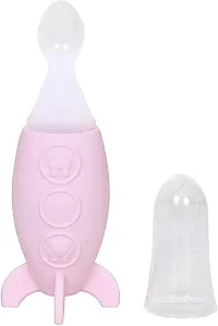 ApparelNation Baby silicone Squeezy Spoon Bottle Solid  Semi Solid Food Feeder Teether and Feeder Stand Pink-thumb2