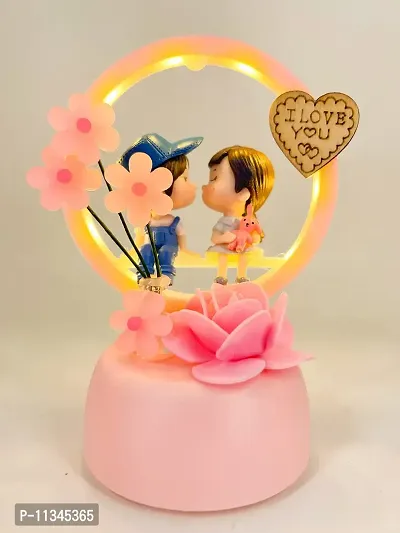 Elegant Lifestyle Cute Couple Statue with Decorative Light and Flower for Home Decor I Gift Ideal Valentine Day, Loving Romantic Couple Bedroom Night Lamp & Decorative Showpiece - 14 cm