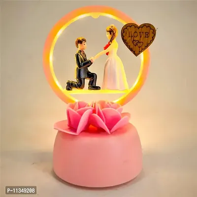 ELEGANT LIFESTYLE Cute Couple Statue with Decorative Light and Flower for Home Decor I Gift Ideal Valentine Day, Loving Romantic Couple Bedroom Night Lamp & Decorative Showpiece - 14 cm (Red Color)