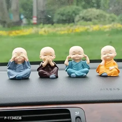 Elegant Lifestyle Baby Monk Buddha Set of 4 Statue for Home | Office | Car Dashboard | Decor Decorative Showpiece - 5 cm,Crystal-thumb5