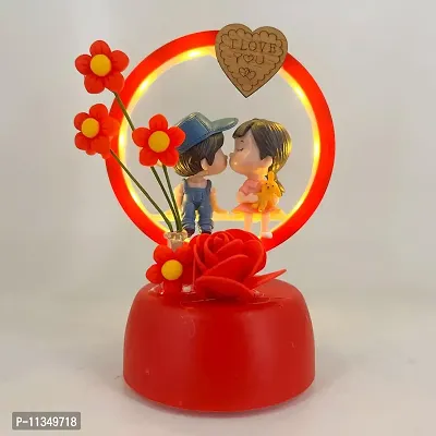 Elegant Lifestyle Cute Couple Statue with Decorative Light and Flower for Home Decor I Gift Ideal Valentine Day, Loving Romantic Couple Bedroom Night Lamp & Decorative Showpiece - 14 cm