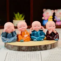 Elegant Lifestyle Baby Monk Buddha Set of 4 Statue for Home | Office | Car Dashboard | Decor Decorative Showpiece - 5 cm,Crystal-thumb1