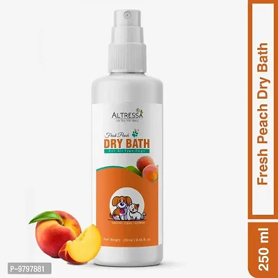 ALTRESSA Fresh Peach Dry Bath No Rinse Liquid Pet Shampoo Cleaning Odor Removal for Fresh Flea and Tick, Anti-microbial, Anti-parasitic Peach Dog Shampoo (250 ml)