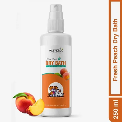 ALTRESSA Fresh Peach Dry Bath No Rinse Liquid Pet Shampoo Cleaning Odor Removal for Fresh Flea and Tick, Anti-microbial, Anti-parasitic Peach Dog Shampoo (250 ml)