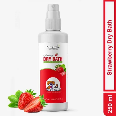 ALTRESSA Strawberry Dry Bath, No Rinse Liquid Pet Shampoo Cleaning Odor Removal for Fresh Anti-itching, Flea and Tick, Anti-parasitic Strawberry Dog Shampoo (250 ml)