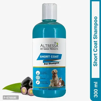 ALTRESSA Short Coat Pet Shampoo for Shiny  Smooth Hair, Java Plum, Neem  Aloe Extracts Allergy Relief, Anti-itching, Anti-parasitic Java Plum Fragrance Dog Shampoo (300 ml)