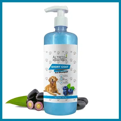 ALTRESSA Short Coat Pet Shampoo for Shiny  Smooth Hair, Java Plum, Neem  Aloe Extracts Allergy Relief, Anti-itching, Anti-parasitic Java Plum Fragrance Dog Shampoo (500 ml)